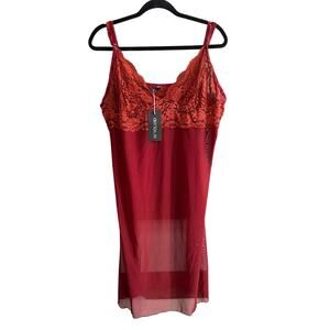 In'Voland Women's Plus Size Mesh & Lace Red Lingerie Babydoll Dress Size 24W New